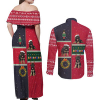 German Shepherd Puppy Christmas Couples Matching Off Shoulder Maxi Dress and Long Sleeve Button Shirt with Ornaments Wreath and Nutcracker Design - Wonder Print Shop