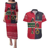 German Shepherd Puppy Christmas Couples Matching Puletasi and Hawaiian Shirt with Ornaments Wreath and Nutcracker Design - Wonder Print Shop