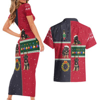 German Shepherd Puppy Christmas Couples Matching Short Sleeve Bodycon Dress and Hawaiian Shirt with Ornaments Wreath and Nutcracker Design - Wonder Print Shop