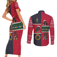 German Shepherd Puppy Christmas Couples Matching Short Sleeve Bodycon Dress and Long Sleeve Button Shirt with Ornaments Wreath and Nutcracker Design - Wonder Print Shop