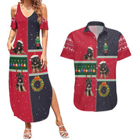 German Shepherd Puppy Christmas Couples Matching Summer Maxi Dress and Hawaiian Shirt with Ornaments Wreath and Nutcracker Design - Wonder Print Shop