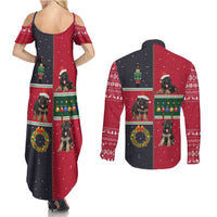 German Shepherd Puppy Christmas Couples Matching Summer Maxi Dress and Long Sleeve Button Shirt with Ornaments Wreath and Nutcracker Design - Wonder Print Shop