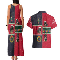 German Shepherd Puppy Christmas Couples Matching Tank Maxi Dress and Hawaiian Shirt with Ornaments Wreath and Nutcracker Design - Wonder Print Shop
