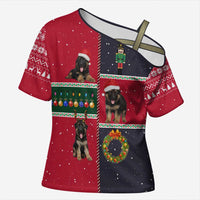 German Shepherd Puppy Christmas Cross Shoulder Shirt with Ornaments Wreath and Nutcracker Design - Wonder Print Shop