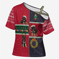 German Shepherd Puppy Christmas Cross Shoulder Shirt with Ornaments Wreath and Nutcracker Design - Wonder Print Shop