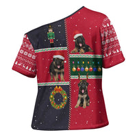 German Shepherd Puppy Christmas Cross Shoulder Shirt with Ornaments Wreath and Nutcracker Design - Wonder Print Shop