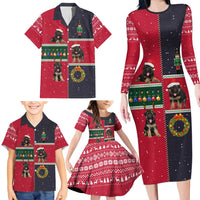 German Shepherd Puppy Christmas Family Matching Long Sleeve Bodycon Dress and Hawaiian Shirt with Ornaments Wreath and Nutcracker Design - Wonder Print Shop