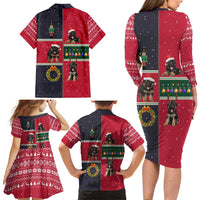 German Shepherd Puppy Christmas Family Matching Long Sleeve Bodycon Dress and Hawaiian Shirt with Ornaments Wreath and Nutcracker Design - Wonder Print Shop