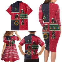 German Shepherd Puppy Christmas Family Matching Long Sleeve Bodycon Dress and Hawaiian Shirt with Ornaments Wreath and Nutcracker Design - Wonder Print Shop