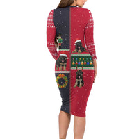 German Shepherd Puppy Christmas Family Matching Long Sleeve Bodycon Dress and Hawaiian Shirt with Ornaments Wreath and Nutcracker Design - Wonder Print Shop