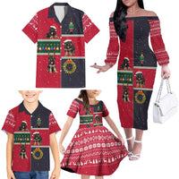 German Shepherd Puppy Christmas Family Matching Off The Shoulder Long Sleeve Dress and Hawaiian Shirt with Ornaments Wreath and Nutcracker Design - Wonder Print Shop