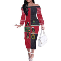 German Shepherd Puppy Christmas Family Matching Off The Shoulder Long Sleeve Dress and Hawaiian Shirt with Ornaments Wreath and Nutcracker Design - Wonder Print Shop