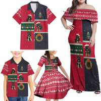 German Shepherd Puppy Christmas Family Matching Off Shoulder Maxi Dress and Hawaiian Shirt with Ornaments Wreath and Nutcracker Design - Wonder Print Shop