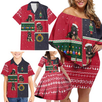 German Shepherd Puppy Christmas Family Matching Off Shoulder Short Dress and Hawaiian Shirt with Ornaments Wreath and Nutcracker Design - Wonder Print Shop