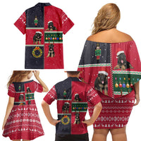 German Shepherd Puppy Christmas Family Matching Off Shoulder Short Dress and Hawaiian Shirt with Ornaments Wreath and Nutcracker Design - Wonder Print Shop