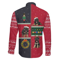 German Shepherd Puppy Christmas Family Matching Off Shoulder Short Dress and Hawaiian Shirt with Ornaments Wreath and Nutcracker Design - Wonder Print Shop