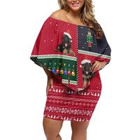 German Shepherd Puppy Christmas Family Matching Off Shoulder Short Dress and Hawaiian Shirt with Ornaments Wreath and Nutcracker Design - Wonder Print Shop