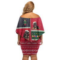 German Shepherd Puppy Christmas Family Matching Off Shoulder Short Dress and Hawaiian Shirt with Ornaments Wreath and Nutcracker Design - Wonder Print Shop