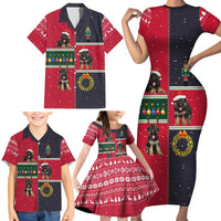 German Shepherd Puppy Christmas Family Matching Short Sleeve Bodycon Dress and Hawaiian Shirt with Ornaments Wreath and Nutcracker Design - Wonder Print Shop
