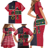 German Shepherd Puppy Christmas Family Matching Short Sleeve Bodycon Dress and Hawaiian Shirt with Ornaments Wreath and Nutcracker Design - Wonder Print Shop