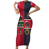 German Shepherd Puppy Christmas Family Matching Short Sleeve Bodycon Dress and Hawaiian Shirt with Ornaments Wreath and Nutcracker Design - Wonder Print Shop