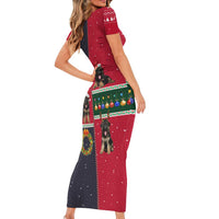 German Shepherd Puppy Christmas Family Matching Short Sleeve Bodycon Dress and Hawaiian Shirt with Ornaments Wreath and Nutcracker Design - Wonder Print Shop