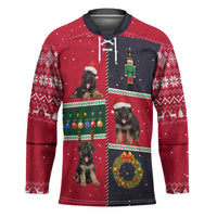 German Shepherd Puppy Christmas Hockey Jersey with Ornaments Wreath and Nutcracker Design - Wonder Print Shop