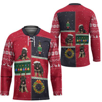 German Shepherd Puppy Christmas Hockey Jersey with Ornaments Wreath and Nutcracker Design - Wonder Print Shop