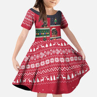German Shepherd Puppy Christmas Kid Short Sleeve Dress with Ornaments Wreath and Nutcracker Design - Wonder Print Shop