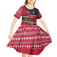 German Shepherd Puppy Christmas Kid Short Sleeve Dress with Ornaments Wreath and Nutcracker Design - Wonder Print Shop