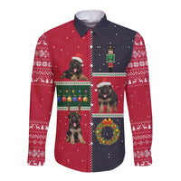 German Shepherd Puppy Christmas Long Sleeve Button Shirt with Ornaments Wreath and Nutcracker Design - Wonder Print Shop