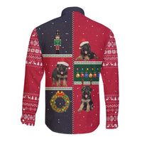 German Shepherd Puppy Christmas Long Sleeve Button Shirt with Ornaments Wreath and Nutcracker Design - Wonder Print Shop