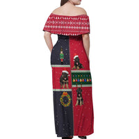 German Shepherd Puppy Christmas Off Shoulder Maxi Dress with Ornaments Wreath and Nutcracker Design - undefined