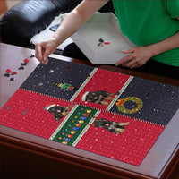 German Shepherd Puppy Christmas Puzzle with Ornaments Wreath and Nutcracker Design - Wonder Print Shop