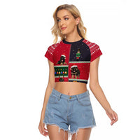 German Shepherd Puppy Christmas Raglan Cropped T Shirt with Ornaments Wreath and Nutcracker Design - Wonder Print Shop