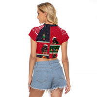 German Shepherd Puppy Christmas Raglan Cropped T Shirt with Ornaments Wreath and Nutcracker Design - Wonder Print Shop