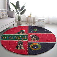 German Shepherd Puppy Christmas Round Carpet with Ornaments Wreath and Nutcracker Design - Wonder Print Shop