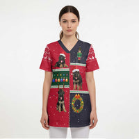 German Shepherd Puppy Christmas Scrub Top with Ornaments Wreath and Nutcracker Design - Wonder Print Shop