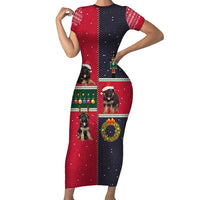 German Shepherd Puppy Christmas Short Sleeve Bodycon Dress with Ornaments Wreath and Nutcracker Design - Wonder Print Shop