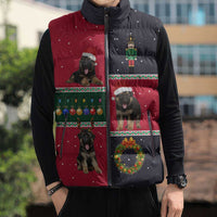 German Shepherd Puppy Christmas Sleeveless Puffer Jacket with Ornaments Wreath and Nutcracker Design - Wonder Print Shop