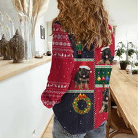 German Shepherd Puppy Christmas Women Casual Shirt with Ornaments Wreath and Nutcracker Design - Wonder Print Shop