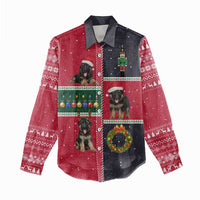 German Shepherd Puppy Christmas Women Casual Shirt with Ornaments Wreath and Nutcracker Design - Wonder Print Shop