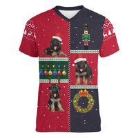 German Shepherd Puppy Christmas Women V-Neck T-Shirt with Ornaments Wreath and Nutcracker Design - Wonder Print Shop