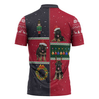 German Shepherd Puppy Christmas Zipper Polo Shirt with Ornaments Wreath and Nutcracker Design - Wonder Print Shop