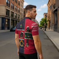 German Shepherd Puppy Christmas Zipper Polo Shirt with Ornaments Wreath and Nutcracker Design - Wonder Print Shop