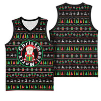 Gift For Merry Christmas Basketball Jersey with Santa Claus and Holiday Icons Pattern - Wonder Print Shop
