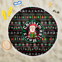 Gift For Merry Christmas Beach Blanket with Santa Claus and Holiday Icons Pattern - Wonder Print Shop