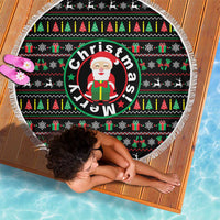 Gift For Merry Christmas Beach Blanket with Santa Claus and Holiday Icons Pattern - Wonder Print Shop