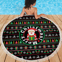 Gift For Merry Christmas Beach Blanket with Santa Claus and Holiday Icons Pattern - Wonder Print Shop