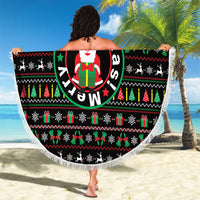 Gift For Merry Christmas Beach Blanket with Santa Claus and Holiday Icons Pattern - Wonder Print Shop